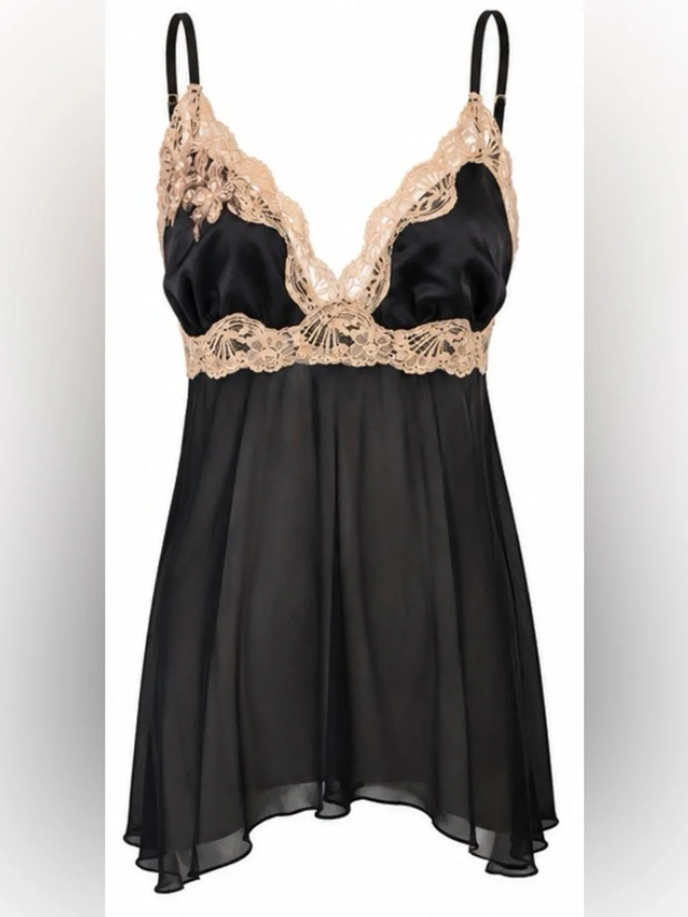 California Dynasty Black Lace Satin Babydoll Chemise Size XL